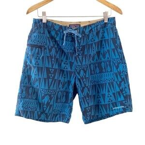 Patagonia Blue Aztec Tribal Print Men's Board-shorts Side Zip Pocket 32